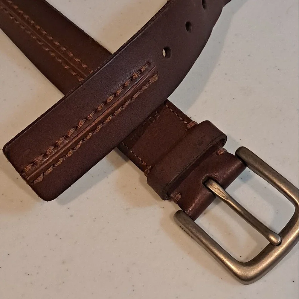 Leather Mens Fossil Theo Belt Double Stitch Design  36